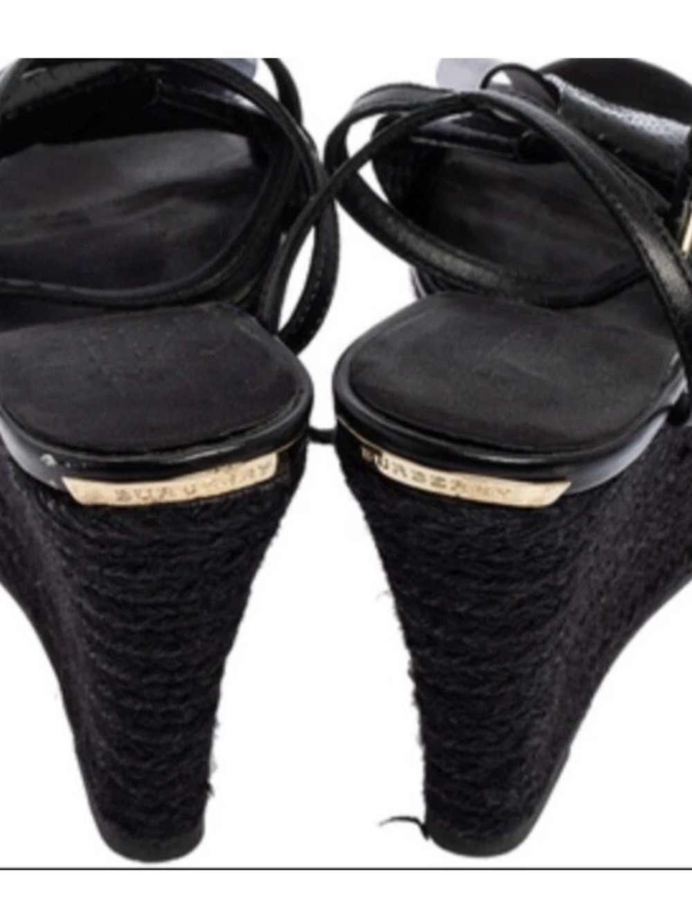 Burberry Black porsum Leather wedge with Embossed Logo